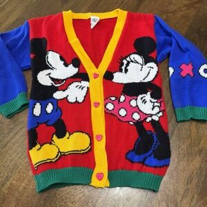 Vintage 90s Mickey Co Cardigan Sweater Mickey Minnie Colorful Sz. Youth 7/8